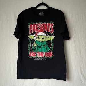 Star Wars Black Tee with Festive Yoda Design